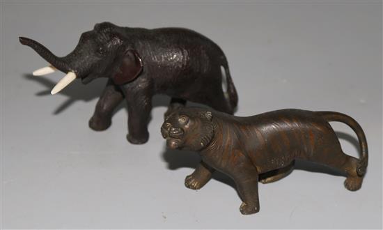 An Austrian bronze tiger and an elephant